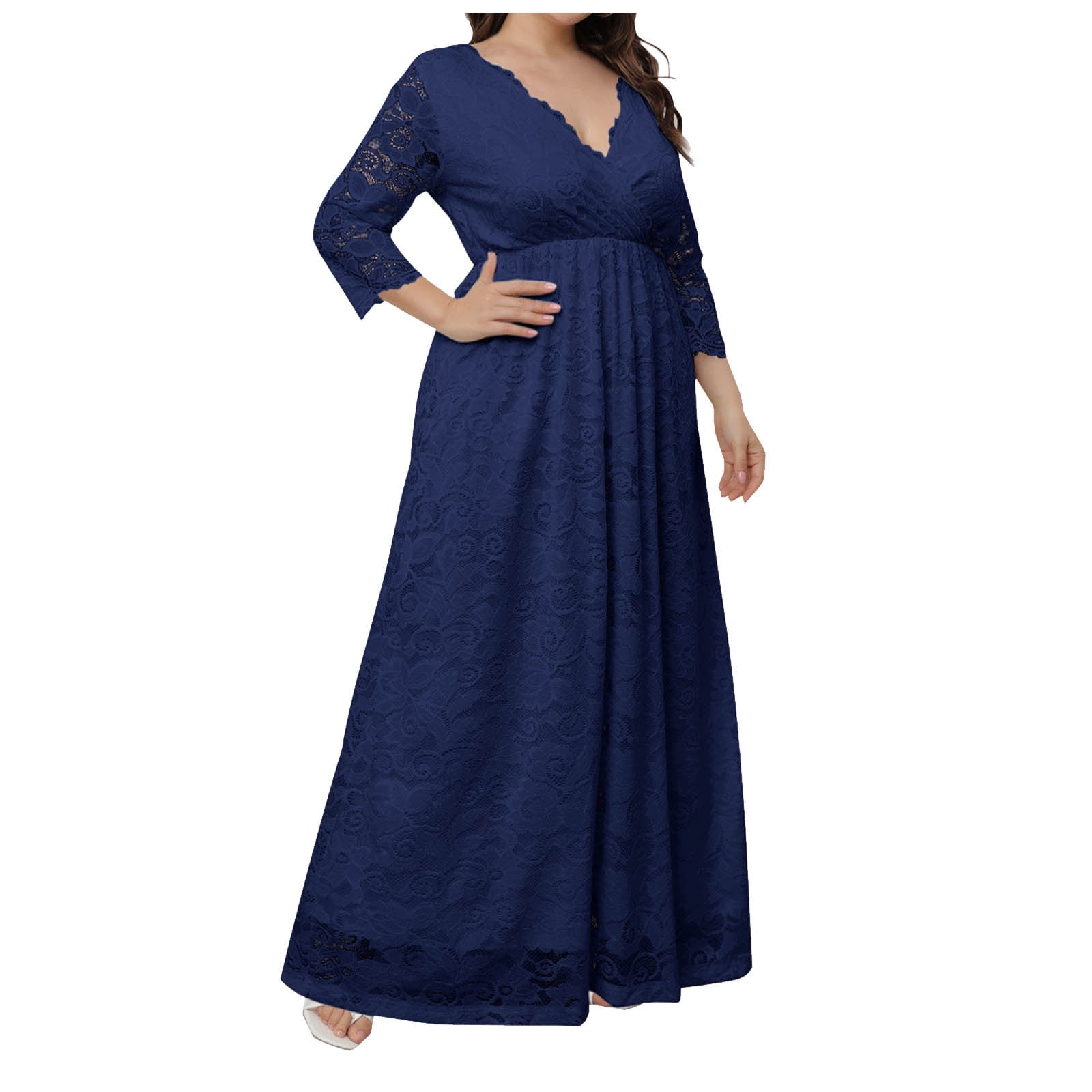 Fanxing White Wedding Dresses for Bride Plus Size Wedding Guest Dresses for  Women Elegant Lace V Neck Maxi Long Dresses Navy,XXL - Walmart.com