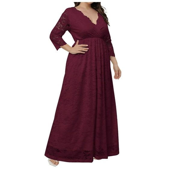 Fanxing White Wedding Dresses for Bride Plus Size Wedding Guest Dresses for Women Elegant Lace V Neck Maxi Long Dresses Wine,XXXXXL