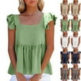 thumbnail image 1 of Fanxing White Women's Dressy Tank Tops Casual Sleeveless Peplum Blouses 2xl Summer Ruffle Hem T Shirts （Women's S-3XL), 1 of 8