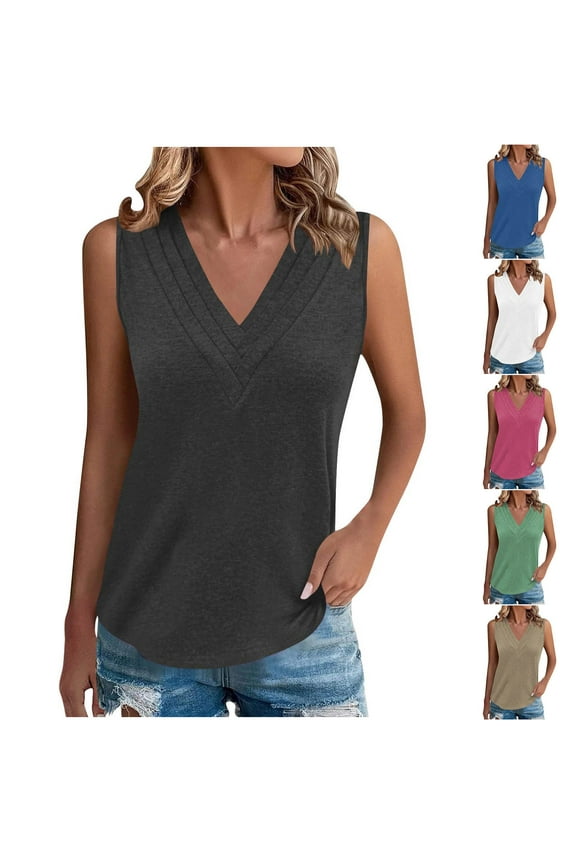 White Women's Summer Tank Tops Dressy Casual Blouses L Hide Belly Curvy Sleeveless Shirts (Women's S-2XL)