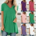 thumbnail image 1 of Fanxing White Womens Summer Dressy Hide Belly Blouses L Plus Size V Neck Short Sleeve Tunic Tops for Leggings Casual T-Shirts ( Women's Plus S-5XL), 1 of 6