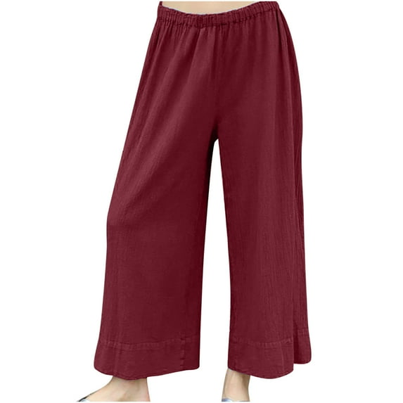Fanxing Wide Leg Pants for Women, Linen Cotton Casual Summer Dressy Palazzo Pants Workout Flowy Yoga Lounge Wear Trousers Wine Large