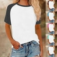 thumbnail image 1 of Fanxing Wine Color Block Raglan Sleeve T Shirts for Women Plus Size Summer Tops M Dressy Casual Short Sleeve Crewneck T Shirts ( Women's Plus S-5XL), 1 of 6