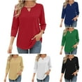 thumbnail image 1 of Fanxing Women 3/4 Sleeve Shirts with Keyhole Crewneck Pullover Going Out Tops Hollow Out Three Quarter Sleeve Blouses Black,XL, 1 of 7