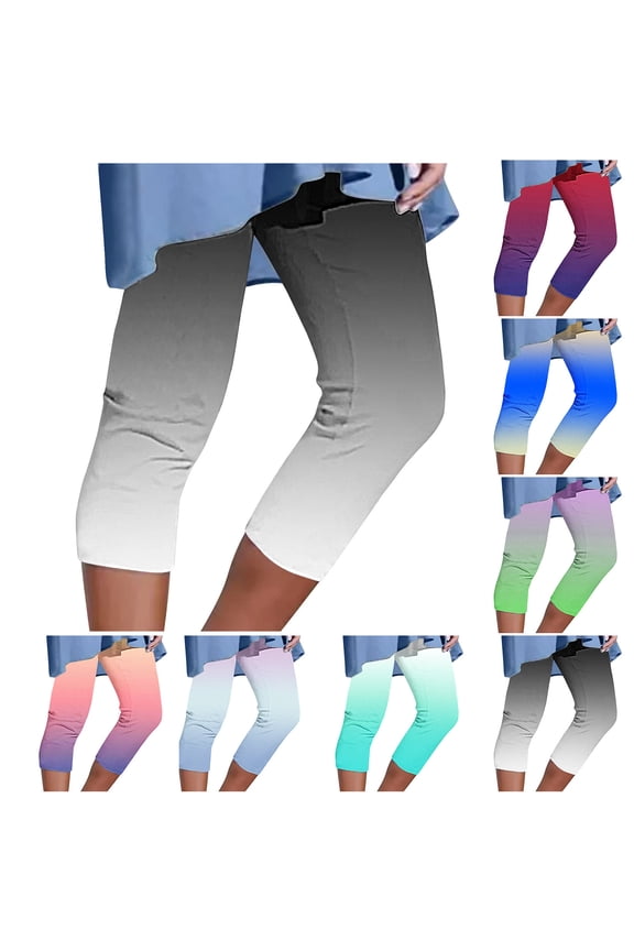 Women Capri Leggings Plus Size Dressy Casual Tie Dye Yoga Pants Summer Capris Knee Length Crop Pants Lightweight Trendy Ladies Yoga Legging Trousers Mint Green,XXL