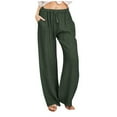 thumbnail image 1 of Fanxing Women Chambray Pants Summer High Waisted Cotton Linen Palazzo Pants Wide Leg Long Lounge Pant Trousers with Pocket Deals Of The Day Lightning Deals Today Prime Army Green,M Female, 1 of 1