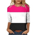 thumbnail image 1 of Fanxing Women Colorblock Tops Summer 3/4 Sleeve Shirt Casual Round Neck T-Shirt Loose Casual Blouse Shirt for Juniors S,M,L,XL,XXL, 1 of 6