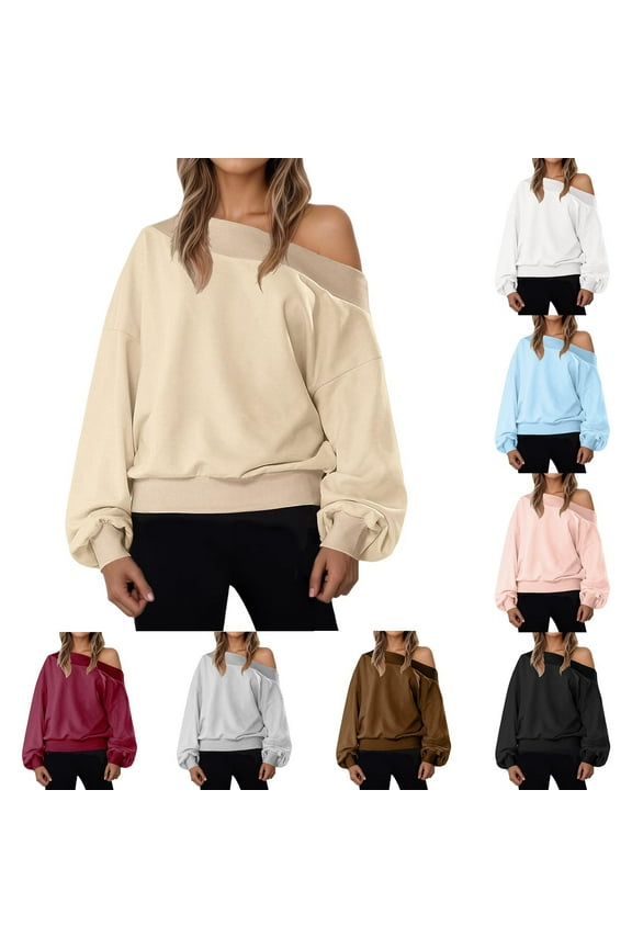 Women Off the Shoulder Sweatshirt Fall Fashion 2025 Teen Girls Oversized Sweater Tops Trendy Y2K Preppy Clothes Wine M