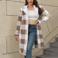 thumbnail image 1 of Fanxing Women Plaid Flanel Long Jackets Faux Fur Fleece Teddy Coat Fall Winter Warm Open Front Sherpa Coat Khaki 2XL, 1 of 8