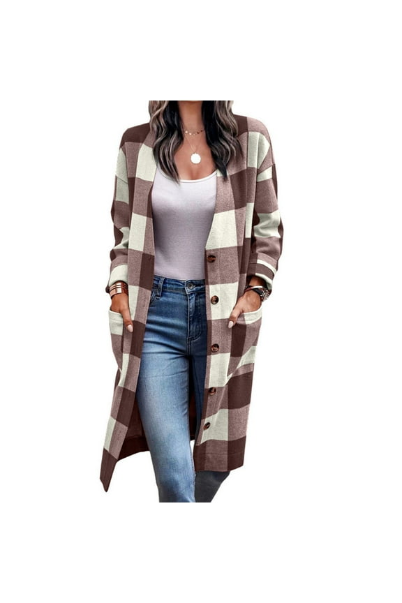 Women Plaid Shacket Jacket 2025 Fall Winter Casual Long Cardigan Flannel Shirts Open Front Tartan Jackets Coat S,M,L,XL,XXL,XXXL