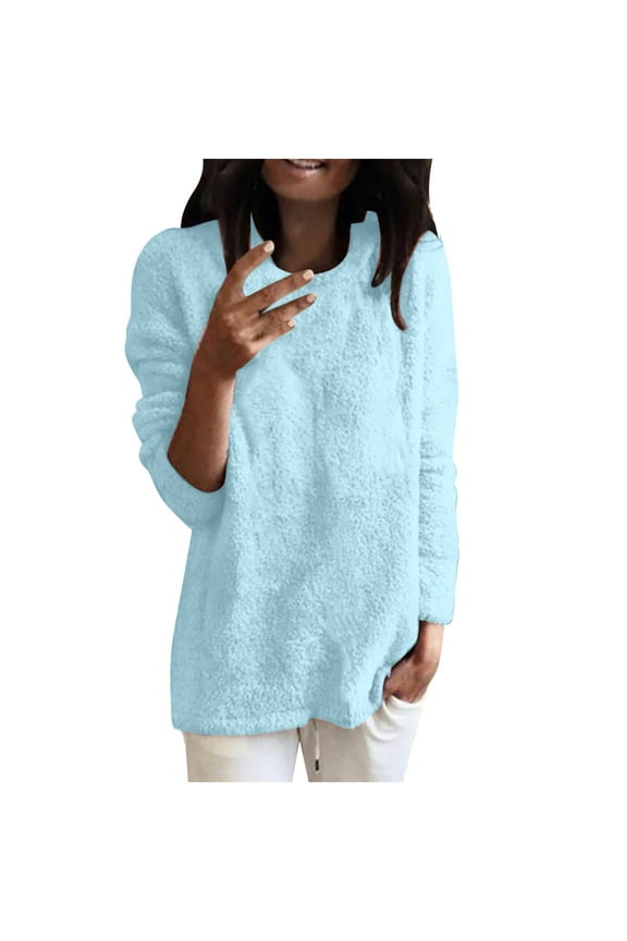 Women Plus Size Pullovers Fleece Velour Shirts Comfort Loose Plush Tops Cozy Long Sleeve Blouses