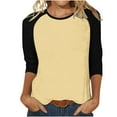 thumbnail image 1 of Fanxing Women Raglan Sleeve Baseball T-Shirts Summer Casual 3/4 Sleeve Tops Loose Fit Pullover Colorblock Crewneck Blouse Beige,S Female, 1 of 5