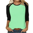 thumbnail image 1 of Fanxing Women Raglan Sleeve Baseball T-Shirts Summer Casual 3/4 Sleeve Tops Loose Fit Pullover Colorblock Crewneck Blouse Mint Green,M Female, 1 of 5