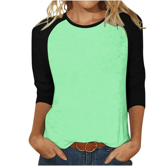 Fanxing Women Raglan Sleeve Baseball T-Shirts Summer Casual 3/4 Sleeve Tops Loose Fit Pullover Colorblock Crewneck Blouse Mint Green,S Female