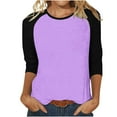 thumbnail image 1 of Fanxing Women Raglan Sleeve Baseball T-Shirts Summer Casual 3/4 Sleeve Tops Loose Fit Pullover Colorblock Crewneck Blouse Purple,XXL Female, 1 of 5