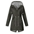 thumbnail image 1 of Fanxing Women Rain Jacket Drawstring Belted Hooded Long Raincoat Packable Outerwear Waterproof Lightweight Rain Coats Dark Gray,S, 1 of 5