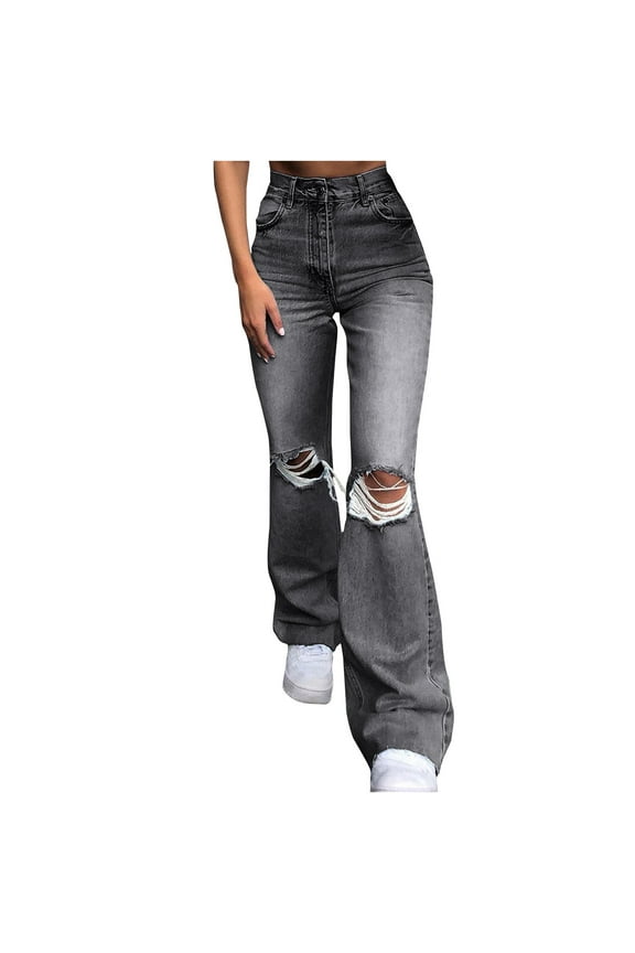 Women Ripped Flare Jeans High Rise Fitted Denim Pants 2023 Fashion Wide Leg Long Pants Blue,Light Blue,Dark Gray,S,M,L,XL,XXL