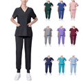 thumbnail image 1 of Fanxing Women Scrubs Sets Scrubs Uniform Women Scrubs Set Scrubs Top and Pants V-Neck Top & 8 Pocket Jogger Pants Workwear Light Blue L, 1 of 3