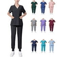 thumbnail image 1 of Fanxing Women Scrubs Sets Scrubs Uniform Women Scrubs Set Scrubs Top and Pants V-Neck Top & 8 Pocket Jogger Pants Workwear Gifts for Her Gray L, 1 of 3