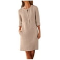 thumbnail image 1 of Fanxing Dresses Summer Savings Women Straight Dresses Summer 3/4 Long Sleeve Dress Cotton Linen Ankle Length Dresses Casual Button Down Midi Dress Khaki,XXL, 1 of 5