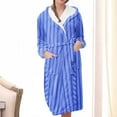 thumbnail image 1 of Fanxing Women Striped Gradient Robes Plush House Coat Warm Sleepwear Robe Casual Cozy Shaggy Long Bathrobe with Belt Blue L, 1 of 3