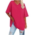 thumbnail image 1 of Fanxing Women Summer Tshirts Oversized Tees Trendy V Neck Short Sleeve T-Shirts Loose Fit Solid Tee Shirt Hot Pink,M, 1 of 6