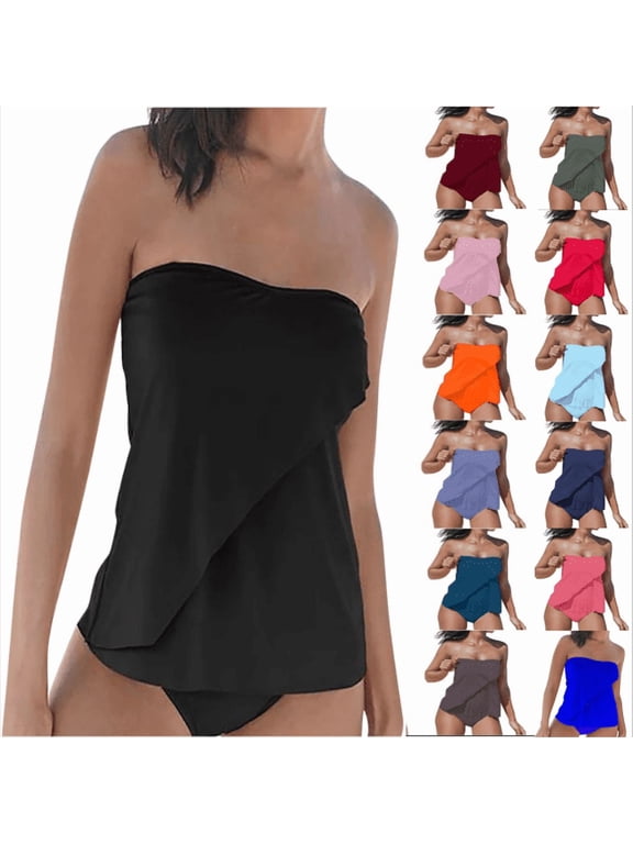 Women Tankini Two Pieces Swimsuit Push Up Tummy Control Swimsuits with Adjustable Straps Tummy Control Bathing Suits Swimwear Tankini Tops & Bottoms traje de baño mujer Light Blue,M