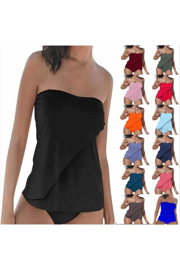 Women Tankini Two Pieces Swimsuit Push Up Tummy Control Swimsuits with Adjustable Straps Tummy Control Bathing Suits Swimwear Tankini Tops & Bottoms traje de baño mujer Wine,L