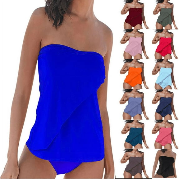 Fanxing Women Tankini Two Pieces Swimsuit Push Up Tummy Control Two Pieces Tummy Control Bathing Suits Swimwear Tankini Tops & Bottoms Blue,M