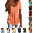 thumbnail image 1 of Fanxing Women V Neck Tunics Short Sleeve Ruffle Tiered Layered Flowy Blouses Slim Fitted T-Shirts Basic Tees 2025 Summer Going Out Tops Orange,M, 1 of 7