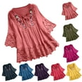 thumbnail image 1 of Fanxing Women Vintage Peasant Tops Plus Size Tie Front V Neck Shirts Boho Floral 3/4 Sleeve T-Shirt Flowy Blouse Lace Patchwork Tunic Tops Blue,XL, 1 of 7