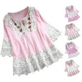 thumbnail image 1 of Fanxing Women Vintage Peasant Tops Plus Size Tie Front V Neck Shirts Boho Floral 3/4 Sleeve T-Shirt Flowy Blouse Lace Patchwork Tunic Tops Multicolor,XXXL, 1 of 7
