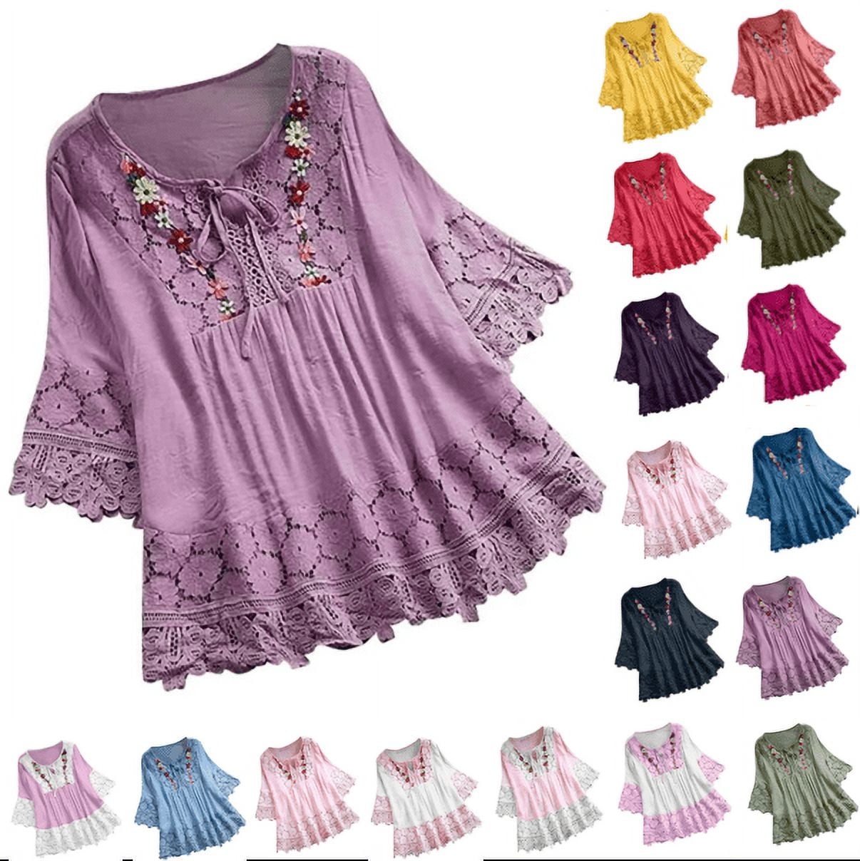 225518 Flowy Patchwork Peasant Top: Cotton in Blue