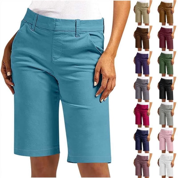 Fanxing Women's 15" Long Shorts Casual Cargo Capris Summer Elastic Waist Hiking Cargo Shorts Lightweight Below The Knee Capri Cropped Pants with Pockets Black,L