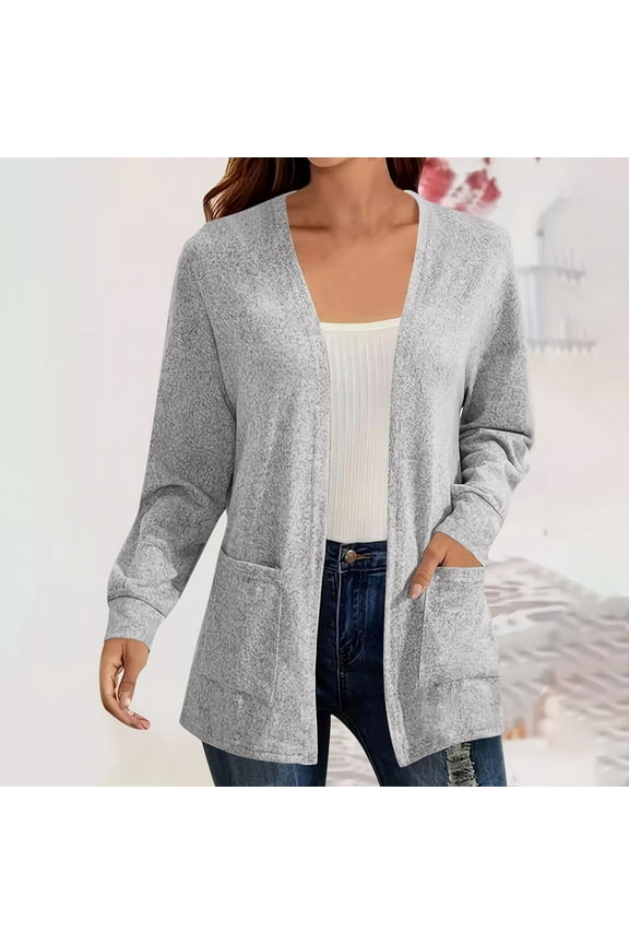 Women's 2025 Cardigan Sweater Plus Size Long Sleeve Knit Shurg Open Front Cozy Suit Jacket with Pocket Gray XL