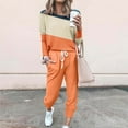 thumbnail image 1 of Fanxing Women's 2025 Spring Two Piece Outfit Color Block Long Sleeve Sweatshirt Crewneck Pullover Tops and Long Pants Tracksuit, 1 of 5