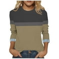 thumbnail image 1 of Fanxing Women's 3/4 Sleeve Tops Colorblock Loose Crew Neck Oversized T-Shirts Fall Trendy Casual Dressy Tunic Blouse Khaki XL, 1 of 6
