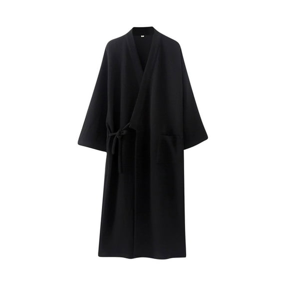 Fanxing Women's Belted Robes Kimono Bathrobe Bridesmaid Bride Wedding Party Robes with Pockets Soft Comfy Sleepwear Spa Loungewear Black M