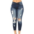 thumbnail image 1 of Fanxing Women's Boyfriend Jeans Distressed Slim Fit Ripped Denim Pants Comfy Stretch Skinny Jeans Dark Blue,S, 1 of 9