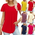 thumbnail image 1 of Fanxing Women's Button Up V Neck Shirts Trendy Pleated Tunic Blouses Solid Short Seeve Tees Summer Tops Navy,XXL, 1 of 6