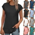 thumbnail image 1 of Fanxing Women's Cap Sleeve Summer Tops Round Neck Solid Color T-Shirts with Side Slit Gray,XXL, 1 of 8