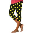 thumbnail image 1 of Fanxing Women's Capri Leggings Polka Dots Printed Yoga Pants Tummy Control Stretchy Knee Length Leggings Lounge Comfy Capris Casual Summer Capris From $1 Yellow,XXL, 1 of 6