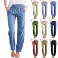 thumbnail image 1 of Fanxing Women's Casual Cotton Linen Baggy Pants Fit Elastic Waist Straight Leg Lounge Joggers Sweatpants with Pockets Sky Blue,XXXL, 1 of 6