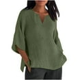thumbnail image 1 of Fanxing Women's Casual Cotton Linen Shirts Lightweight 3/4 Sleeve Tops Plus Size Flowy Tunic Shirt Pullover Army Green,XXXL, 1 of 5