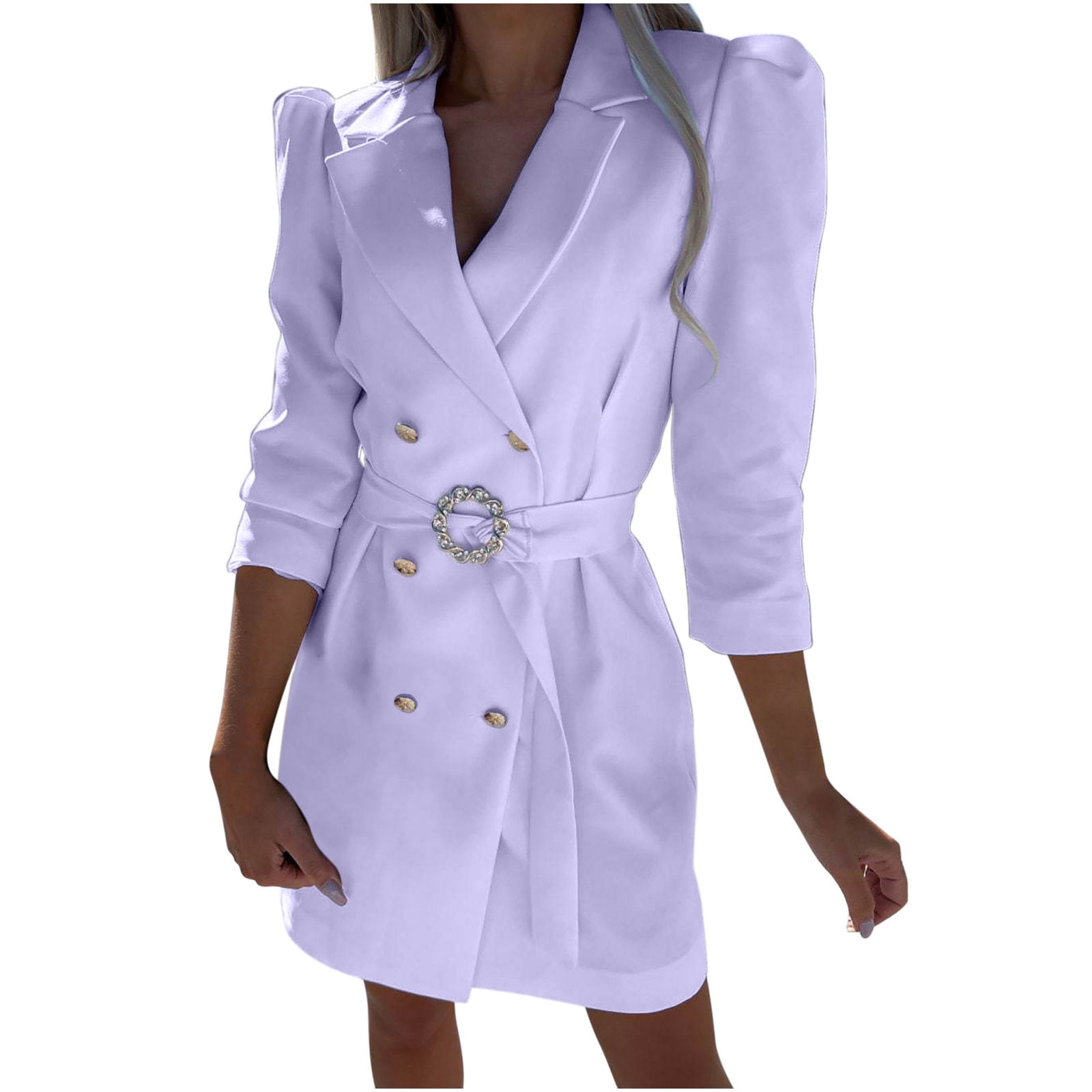 purple belted blazer dress Wine Pinstripe Belted Blazer Dress