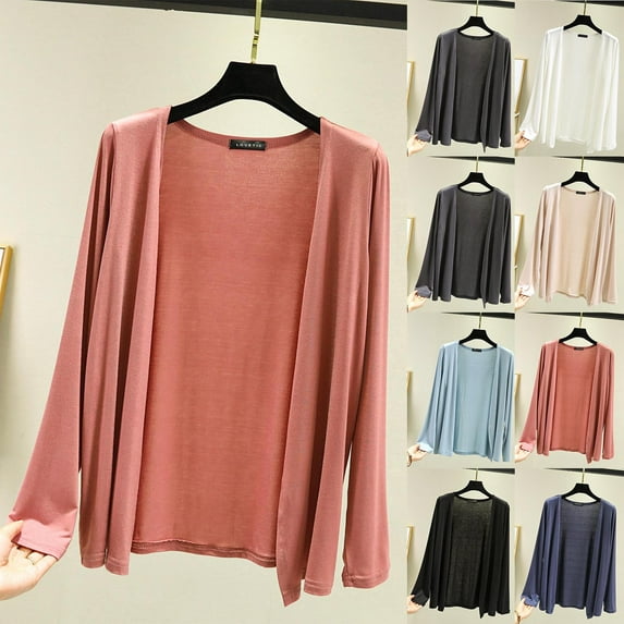 Fanxing Women's Casual Shawl Cardigan Lightweight Long Sleeve Open Front Cardigans Solid Color Drape Wraps Clothing Black,M