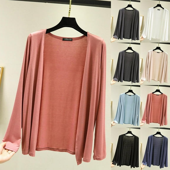 Fanxing Women's Casual Shawl Cardigan Lightweight Long Sleeve Open Front Cardigans Solid Color Drape Wraps Clothing White,M