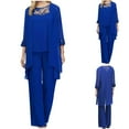 thumbnail image 1 of Fanxing Women's Chiffon Pant Suit 3 Pcs Set 3/4 Sleeve Cardigan Crewneck Lace Tank Top High Waist Straight-Cut Pants Dec. Savings Blue,M, 1 of 7
