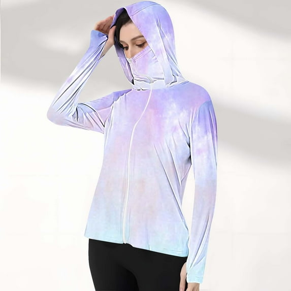 Fanxing Women's Cooling Sun Shirt with Face Mask Quick-Dry UV Protection Hooded Long Sleeve Fishing & Hiking Shirt with Zipper Pockets Multicolor,S