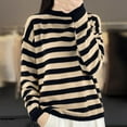 thumbnail image 1 of Fanxing Women's Crew Neck Pullover Sweater Casual Striped Soft Cozy Knit Tops Loose Fit Fall Winter Jumper Blouses Black 3XL, 1 of 3